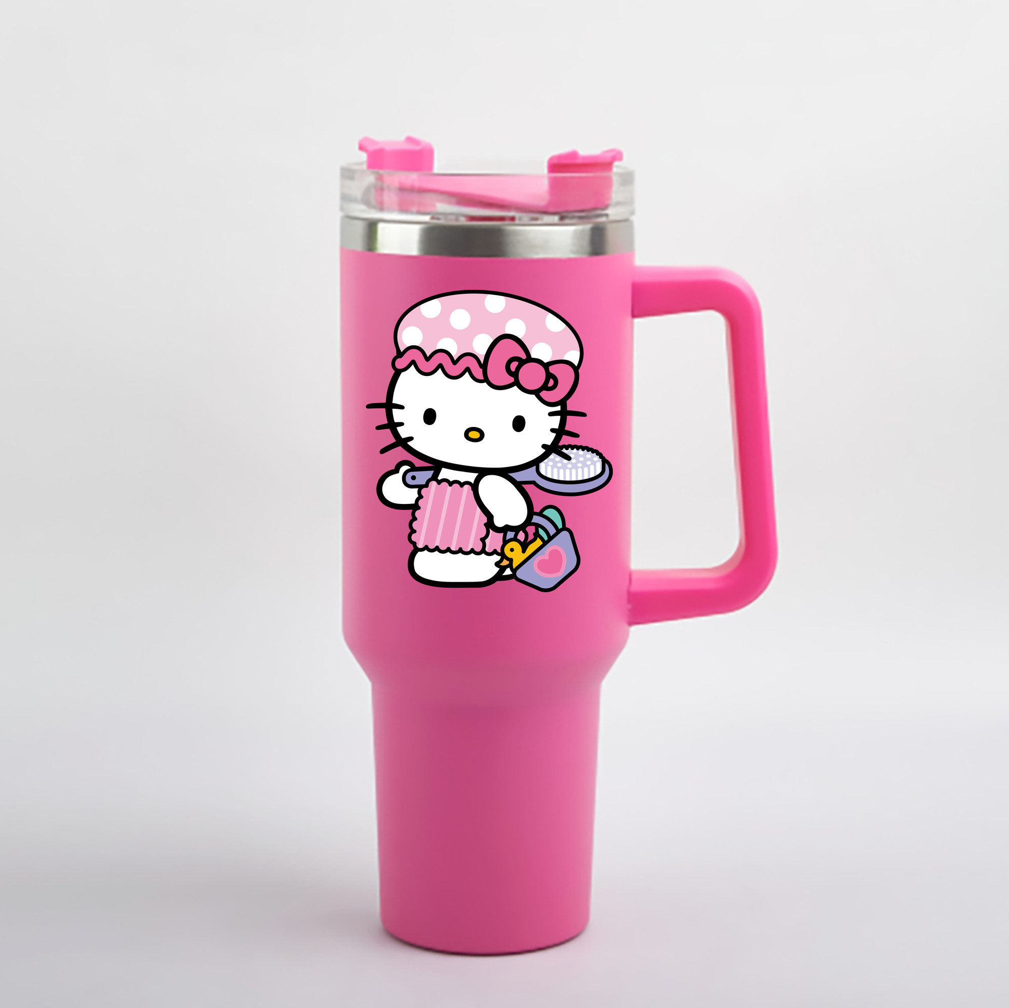 （画像用） Hello Kitty ハローキティ 1200mL車用タンブラー - クリスタルステッカー（プラスチックストロー付き）
